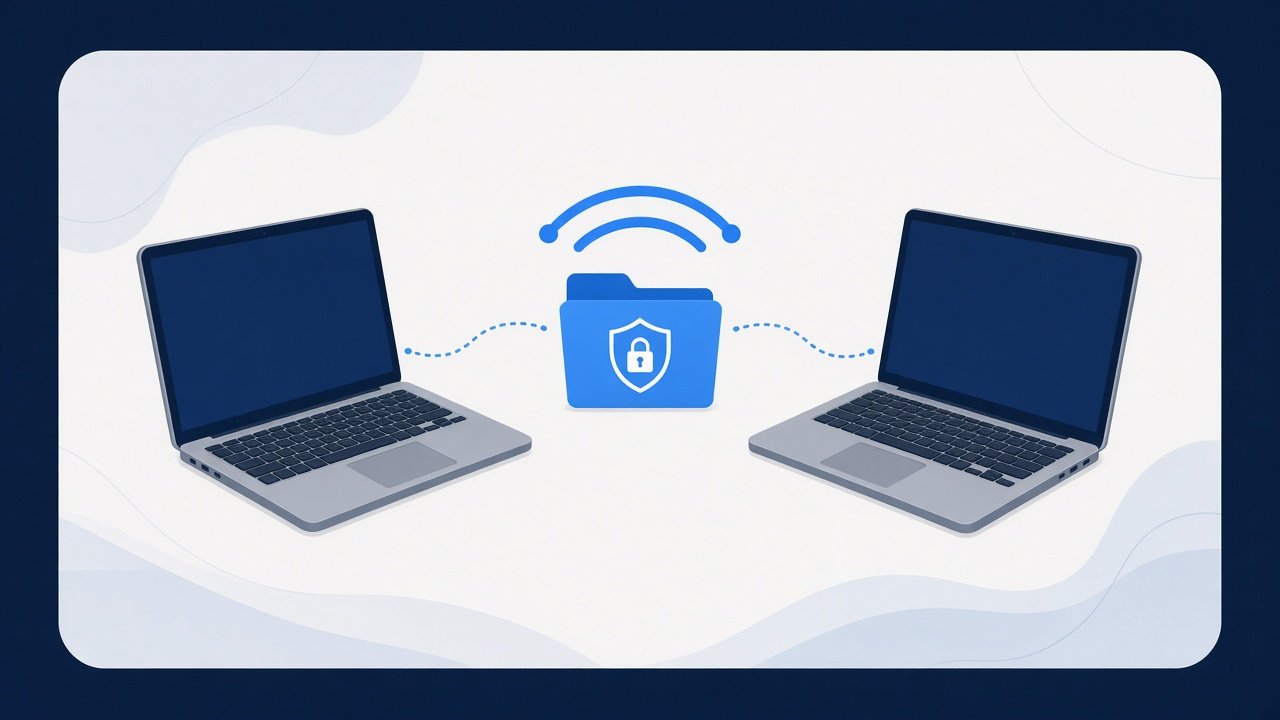 Two laptops sharing files over a temporary transfer